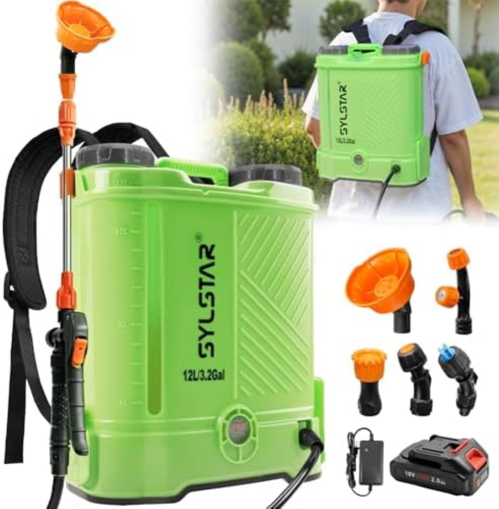 SYLSTAR Pompa Irroratrice 12L, 5.5Bar Pompa a Spalla a Batteria Compatibile con
