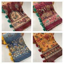 Cotton Saree Digital Print Kalamkari Women Wedding Casual Wear Stylish New Sari