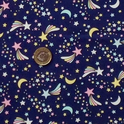 ROSE AND HUBBLE FABRIC 100% Cotton Craft fabric by the metre dress Fat Quarter shooting stars blue navy