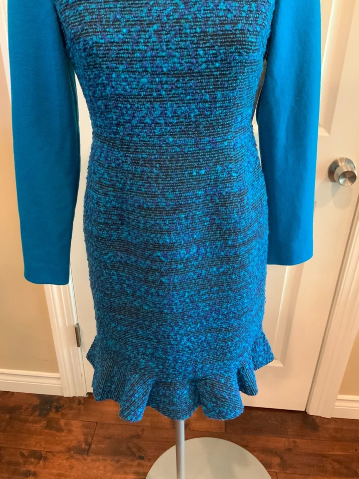 Ports 1961 蓝色羊毛粗花呢长袖铅笔裙带 Peter Pan 领,尺寸 2 — 第 3/4 张图片