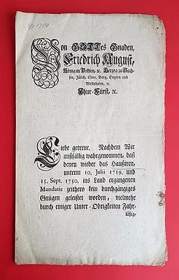 Anschlag Bekanntmachung Sachsen DRESDEN 2.1.1754 Hausieren Verbot ( F16672 - Bild 1 von 3