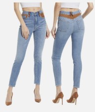NWT Good American Good Legs Suede IMixing Skinny Indigo Blue Brown Jeans Sz. 6