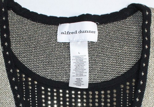ALFRED DUNNER Women's Gold/Black Metallic Overlay 3/4 Sleeve Sweater Top Sz Lg - Picture 6 of 8