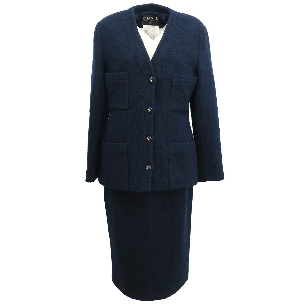 Chanel Setup Suit Jacket Skirt Navy 93P #40 114469 | eBay