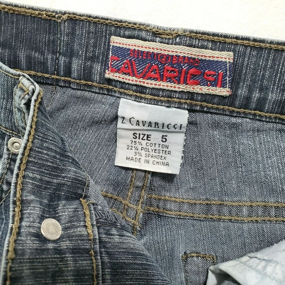 Pantalones Cortos de Jean CAVARICCI JR 5 De Colección Y2K Azul Elastizado Denim Mini Tiro Bajo Lavado Medio Foto 2 de 4