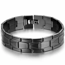 Mens 16MM Black Stainless Steel Wrist Band Link Chain Biker Bracelet Cuff 8.3"