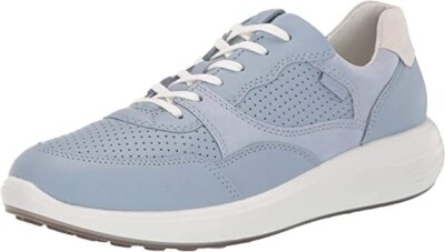 RTLS $170 ECCO WOMENS SOFT RUNNER DUSTY BLUE LEATHER SNEAKERS SZ 38 (US 7)