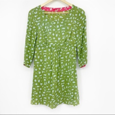 BODEN Green Pink reservable mini sun dress women size 8 | eBay