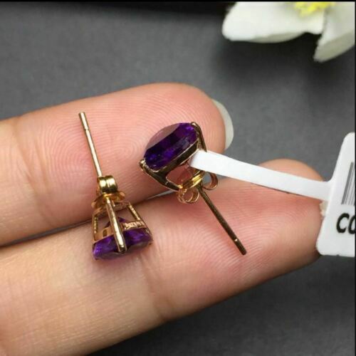 4Ct Heart Cut Lab Created Amethyst Solitaire Women Stud Earrings 14K Gold Finish - Picture 5 of 5