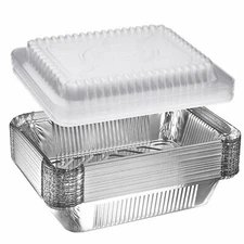 10-Pack Heavy Duty Disposable Aluminum 1 LB Oblong Foil Pans with Dome Lids