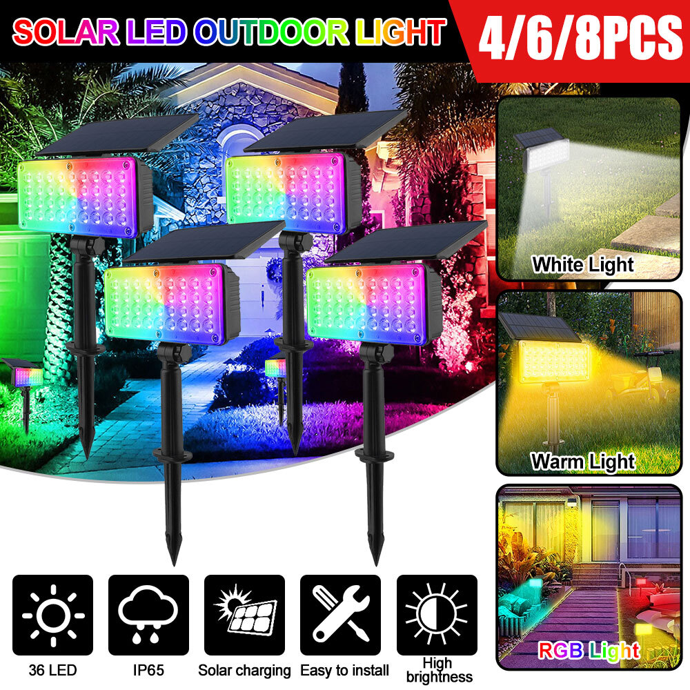 2er Set LED Solar Strahler RGB SolarLeuchte Solarspot Garten Leuchte