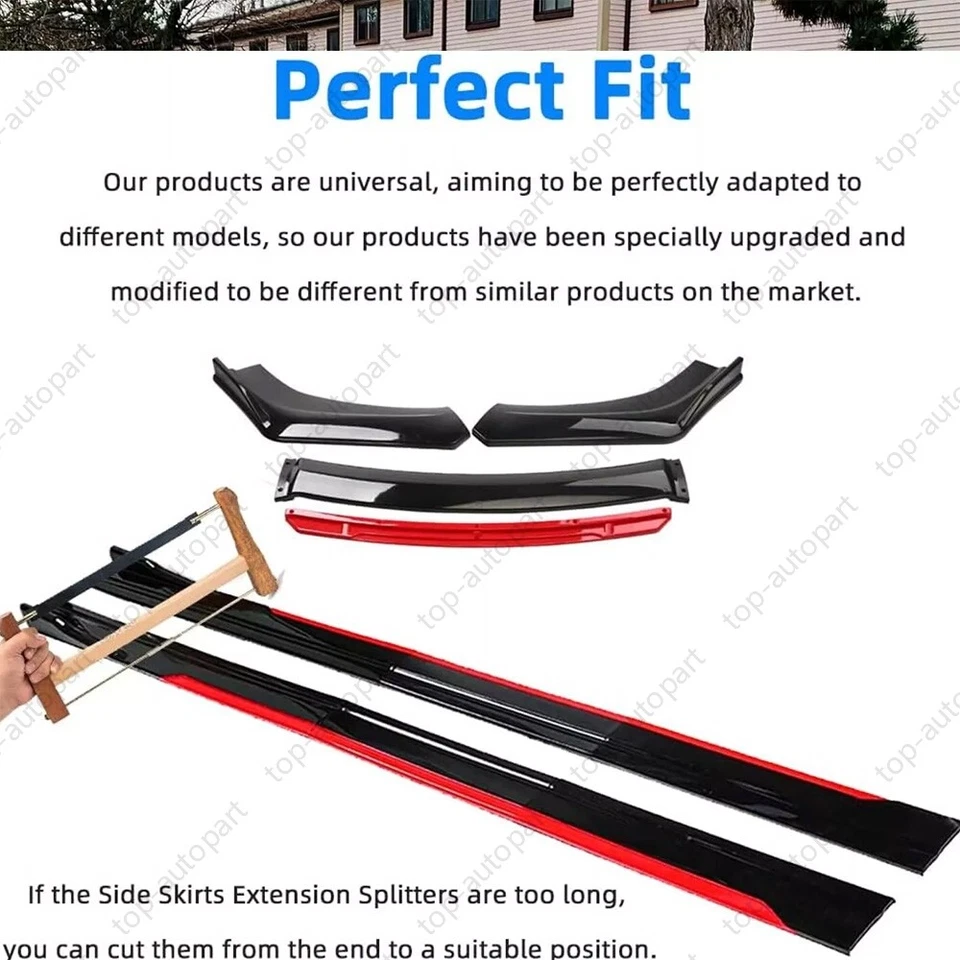 Front Bumper Lip Spoiler/ Body Kit+Side Skirt Glossy black-Red For Honda Civic - Image 3 of 4