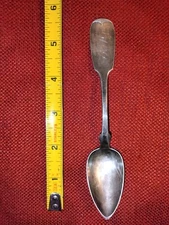 Antique G Loomis coin sterling silver fiddle spoon 1850s hallmarked 15g monogram