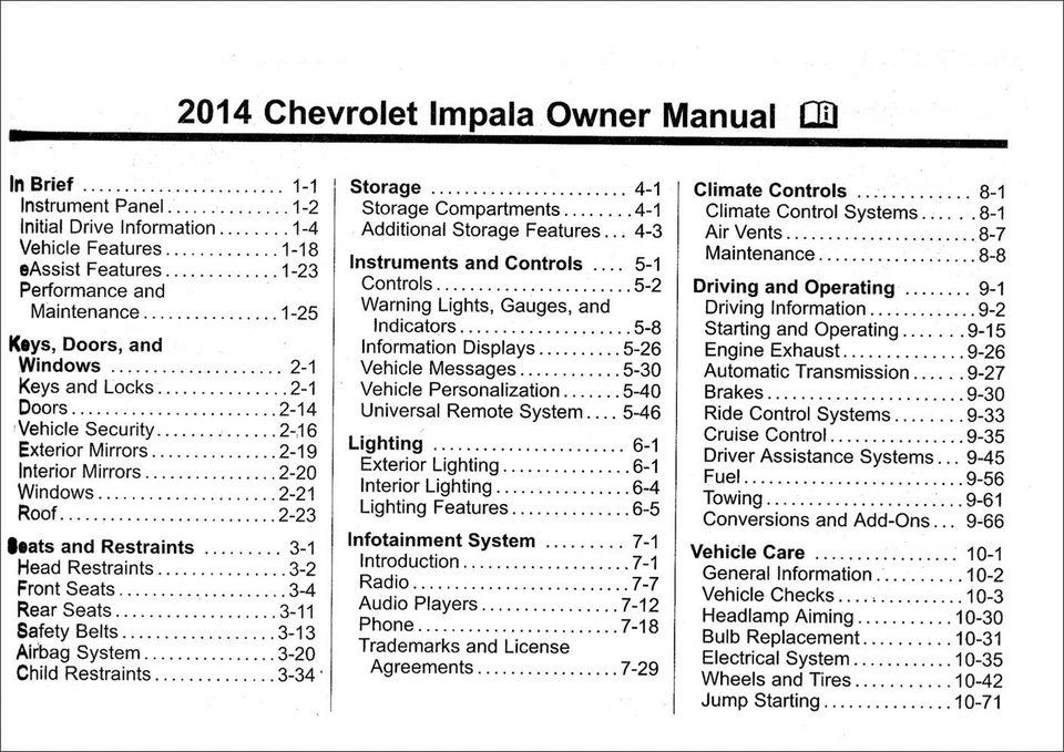 2014 Chevrolet Impala Proprietari Manuale User Istruzioni Guida Libro Originale - Immagine 2 di 4