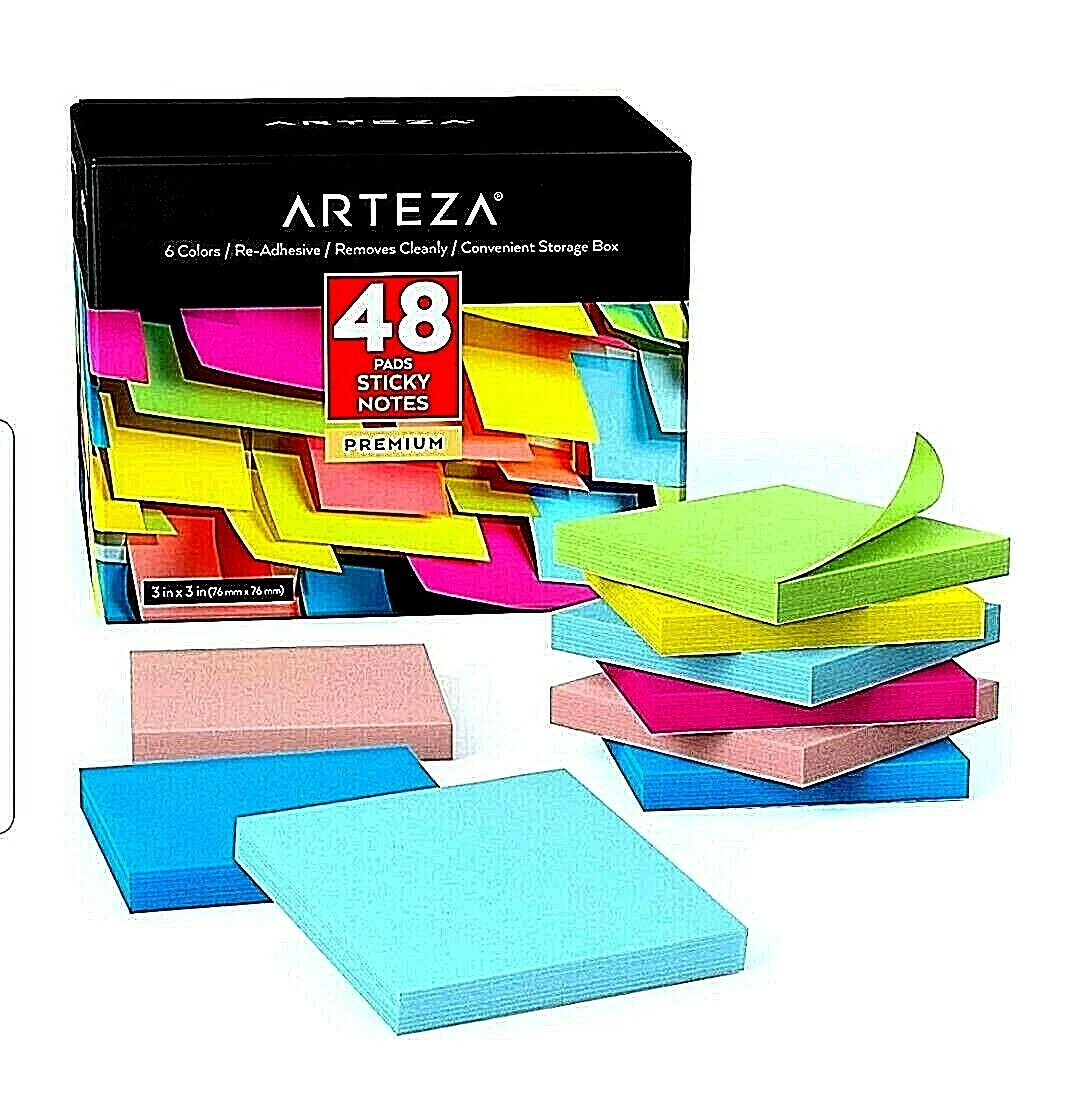 Arteza Sticky Notes 3x3 Inches 48 Pads 100 Sheets Per Pad Bulk