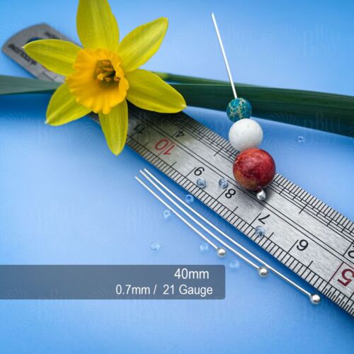 Sterling Silver Ball Head Pins 30 40 50mm - 0.7mm / 21 Gauge Jewellery Making - Picture 7 of 8
