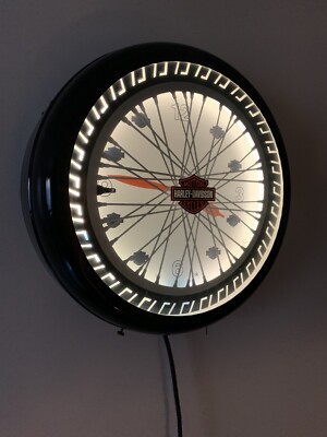 Harley Davidson Vintage Neon Electric Wall Clock Glass Spinning