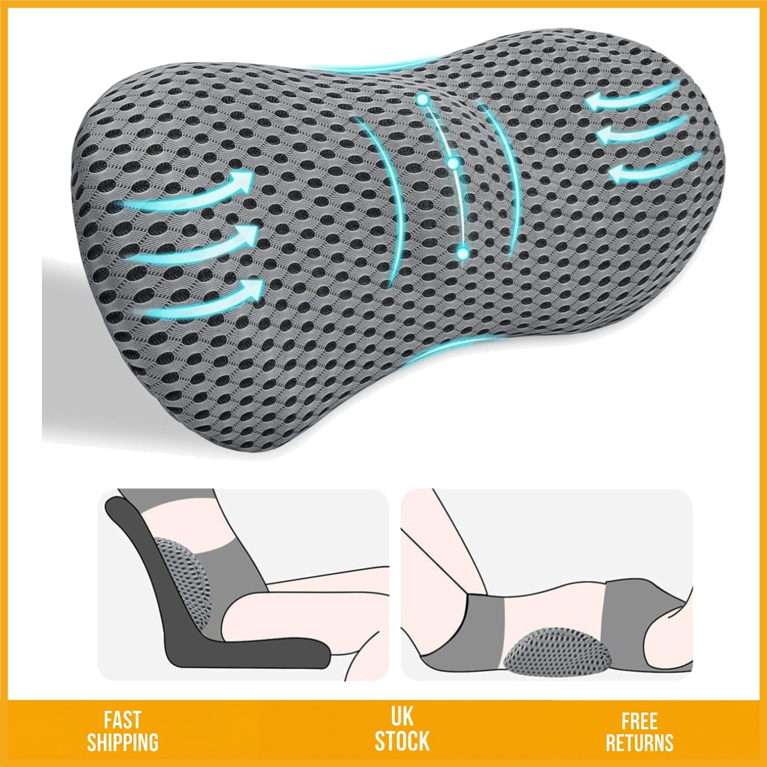 Ergonomic Memory Foam Lumbar Support Pillow for Back Pain Relief Office Car