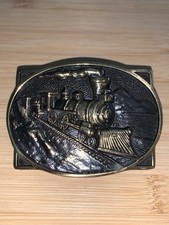 Vintage BTS Solid Brass Steam Engine Train Belt Buckle Made in USA