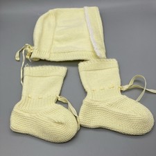 Hand Crocheted Yellow Baby Booties And Bonnet 0-6months