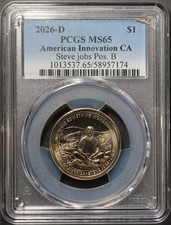 2026-D American Innovation Dollar CA Steve Jobs PCGS MS65 Position B