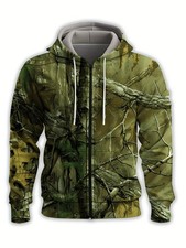 Men's Camouflage Hooded Jacket - Breathable Full Body Branch Print