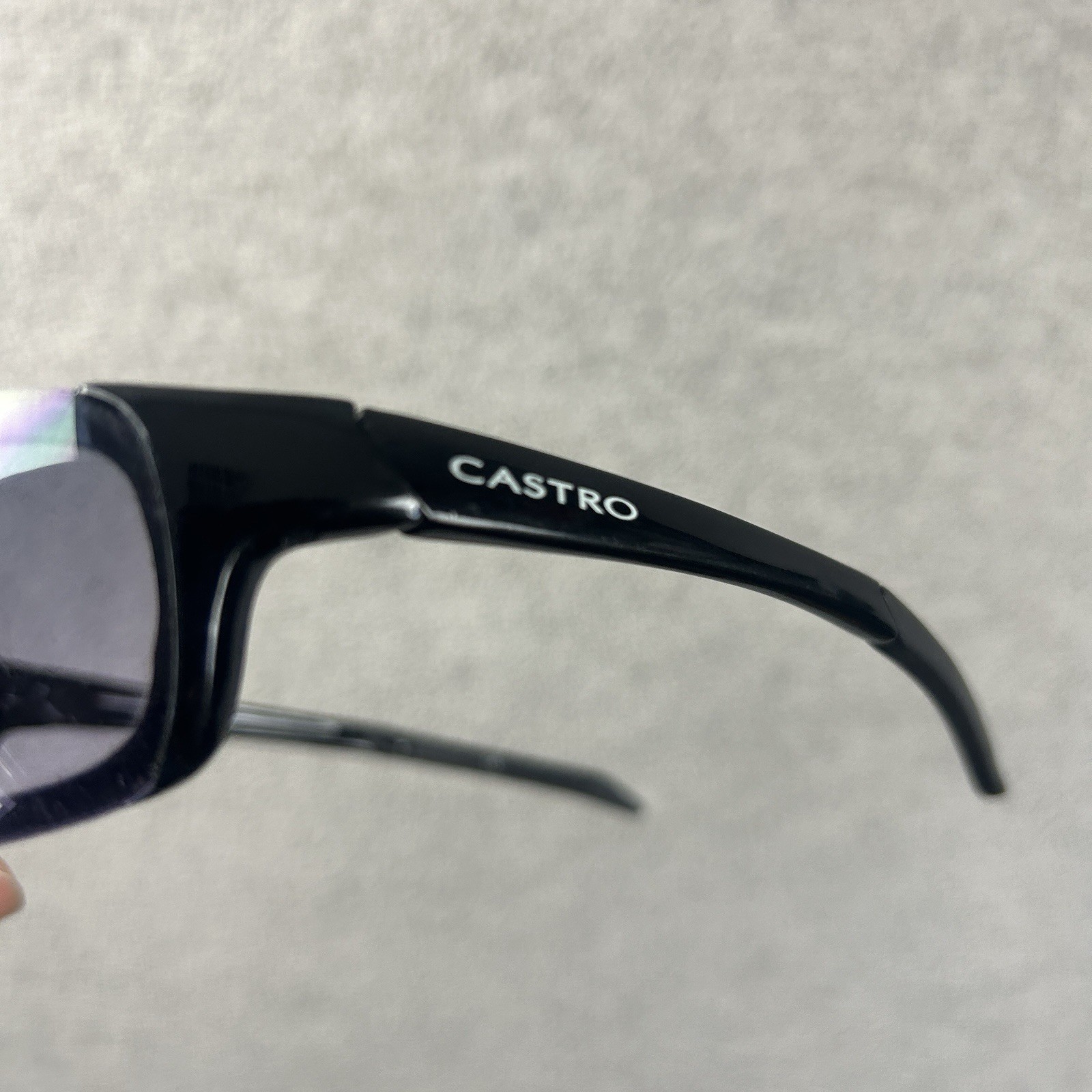 Castro Black Sunglasses Rectangular Wrap Y2K Stre… - image 11