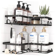 Corner Shower Caddy - 2 Pack, Adhesive Shower Organizers, Medium Black