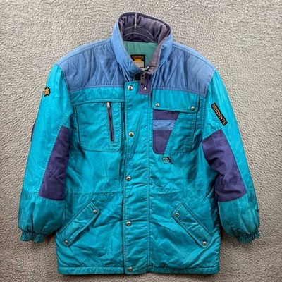 Vintage Descente Ski Jacket Medium Blue Teal Colorblock Snowboard Winter Coat *