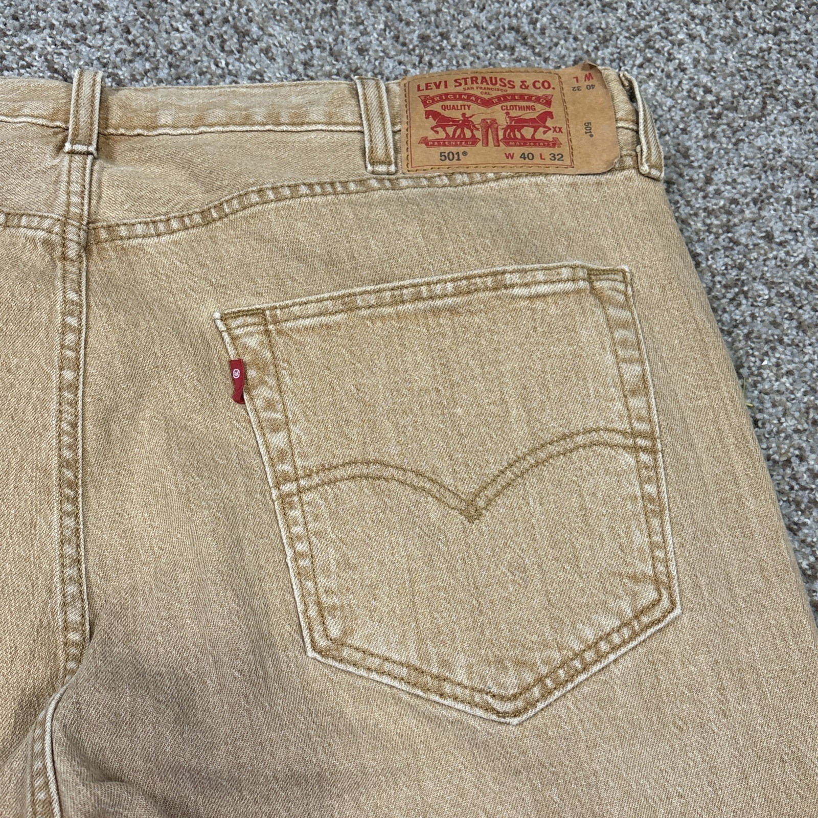 Mens Levis 501 Original Fit Tan Button Fly Denim Jeans Size 40x32 (fit 40x30.5) - View 16