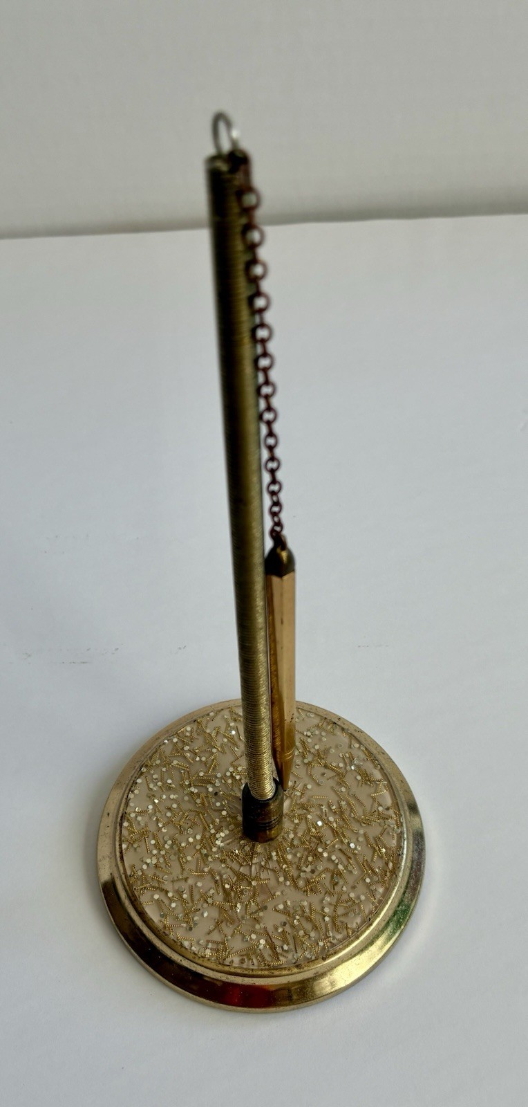 Park-Sherman VTG Mechanical Pencil Spring Stand Lt Pink Confetti Base Gold Metal