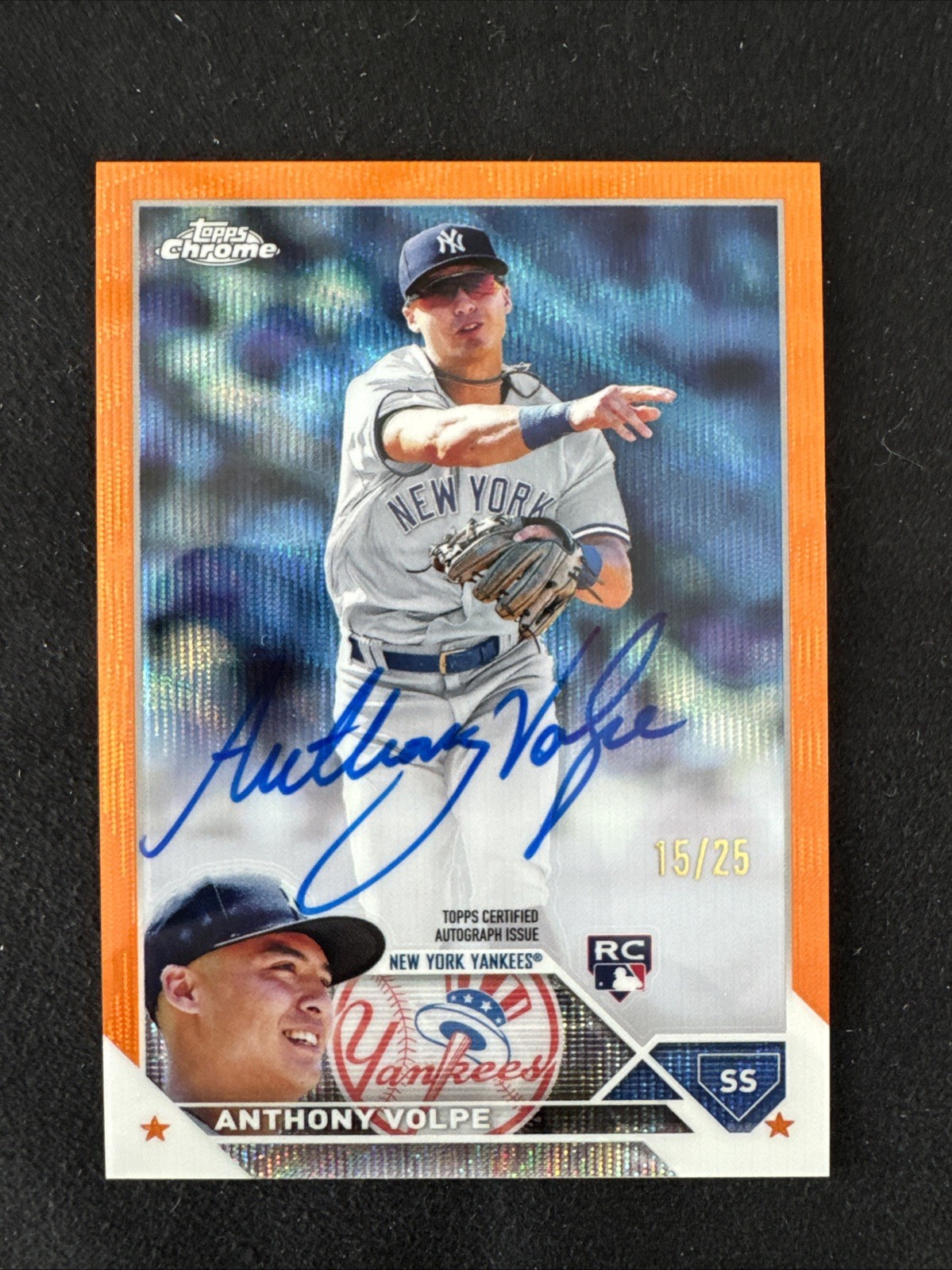 2023 Topps Chrome Anthony Volpe Rookie Auto Orange Wave #15/25