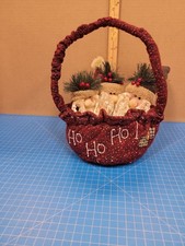 Holiday Christmas Basket Santa Heads Figurine Decor Tabletop Centerpiece Gift