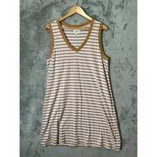 PACT Organic Cotton Stripe Tank Dress A-Line V Neck Neutral Minimalist Large
