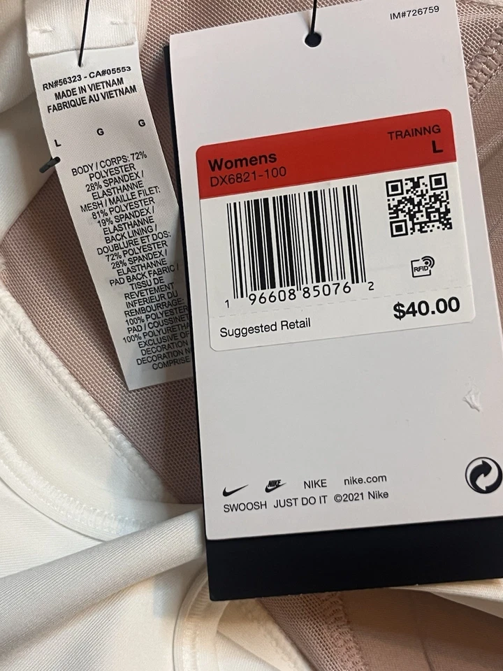 Nike Swoosh Women’s Large Medium Support Padded Racerback Sports Bra White - Image 4 of 4