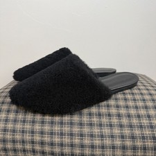 Jenni Kayne Shearling Mule Cozy Fuzzy Slip On Slide Size 40 Black