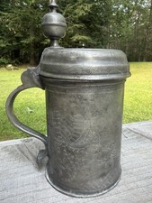 Antique Early Pewter Engraved German Beer Stein Walzenkrug Saxonian c.1812