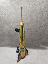 Rare Gold Vintage Moon Rocketship Litho Tin Toy w/ Box Collectible Rocket