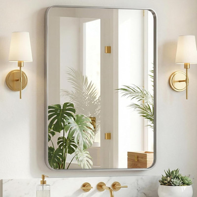 30''x40'' Silver Wall Mirror - Matte Metal Framed Vanity Mirror for Any Room