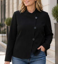 Talbots Women Asymmetric Button Blazer Jacket 10P Black Quiet Luxury Officecore