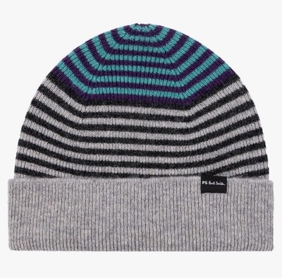 New PS Paul Smith Alfie Striped Beanie Soft Lambswool Unisex Scotland NWT $95 US