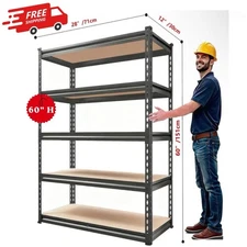 Storage Shelving Unit heavy duty Rack 5-Tier Adjustable 2000lbs Load 60''H