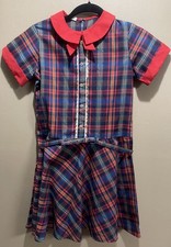 Vintage Red Blue Plaid Jc Pennys Dress Kids With Collar Belt