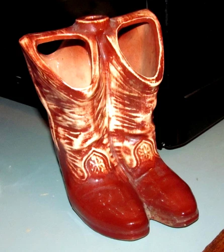 Vintage McCoy Pottery Cowboy Boots Lamp Base Planter Vase Brown Made In USA