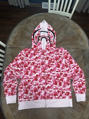 A Bathing Ape double hood Pink Red Camo Shark Full Zip Fleece
