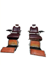 COPPIA DI POLTRONE DA BARBIERE RECLINABILI IN ECOPELLE DESIGN ANNI 80 VINTAGE