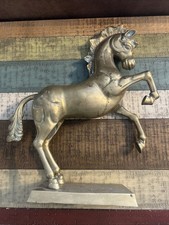 Large Brass Stallion Rearing Horse 17” Tall Detailed Heavy Brass 12 Pounds