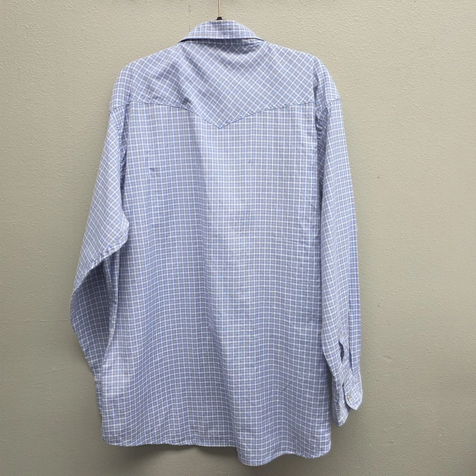 Eagle Crest Shirt Mens 2XLT Blue Plaid Western Pearl Snap Long Sleeve Cowboy - Image 4 of 4