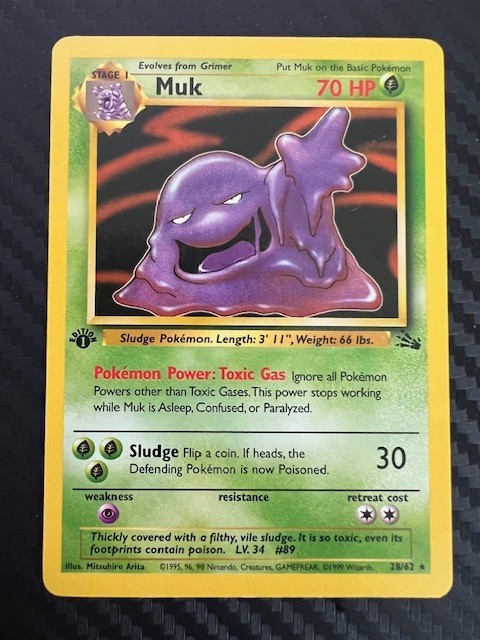 Pokémon TCG Muk Fossil Card 28/62 Regular 1st Edition Rare LP