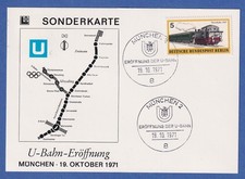 Postkarte 18.10.1971 U-Bahn-Er&ouml;ffnung in M&uuml;nchen mit Sonderstempel, Streckenplan